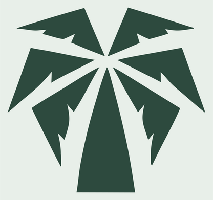 Jagged Burst Frond Palm Tree Emblem #e8efe9/#2d4a3e
