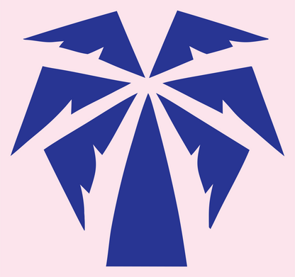 Jagged Burst Frond Palm Tree Emblem #fce4ec/#283593