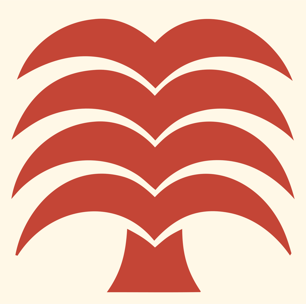 Stacked Layered Frond Palm Tree Crest #fff8e7/#c44536