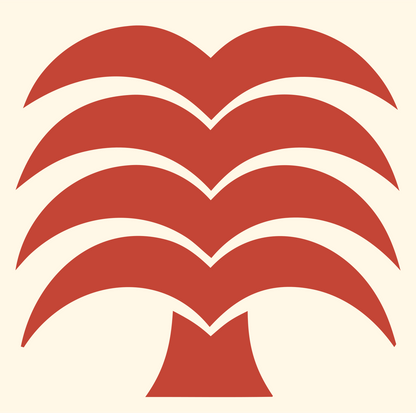 Stacked Layered Frond Palm Tree Crest #fff8e7/#c44536