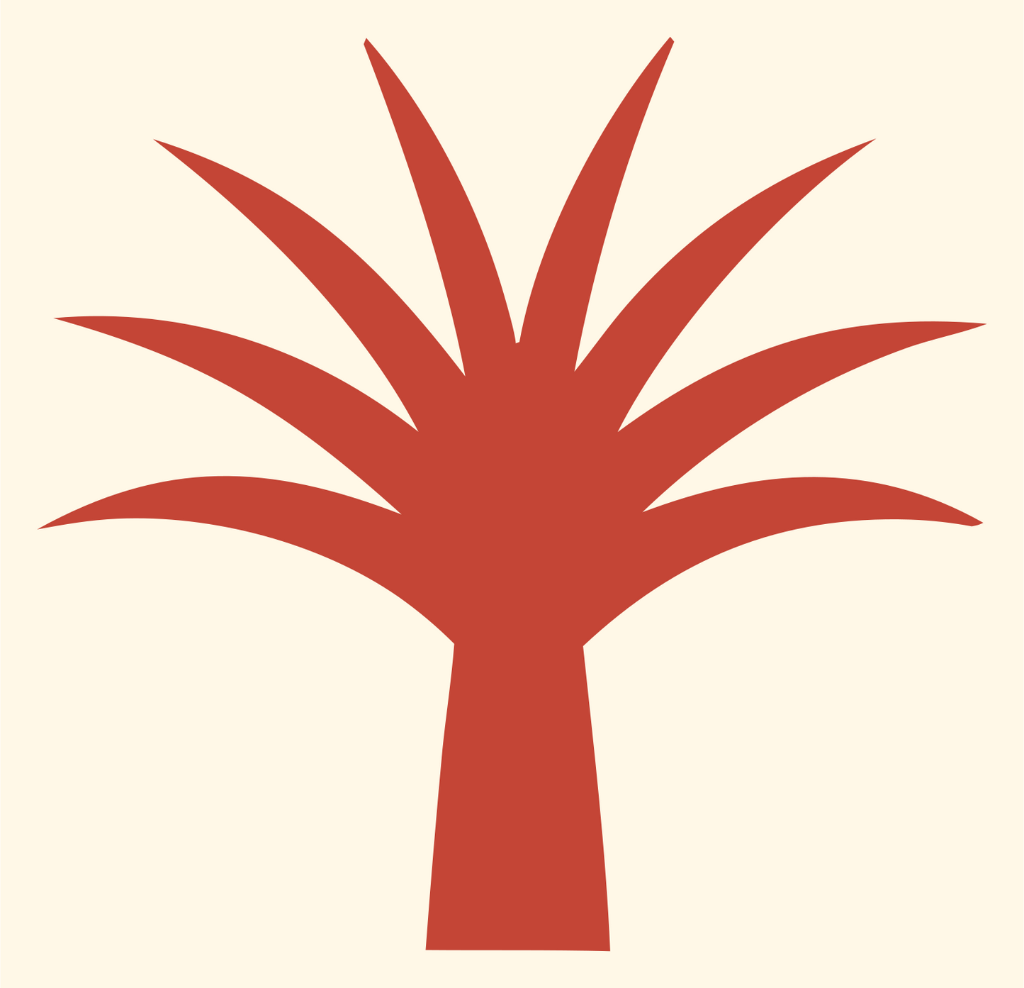 Palm Frond Radiating Tropical Icon #fff8e7/#c44536