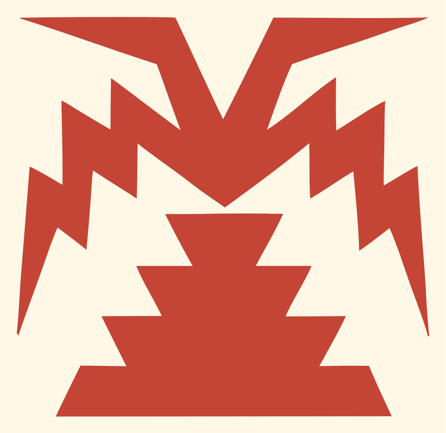 Zigzag Frond Stepped Trunk Palm Crest #fff8e7/#c44536