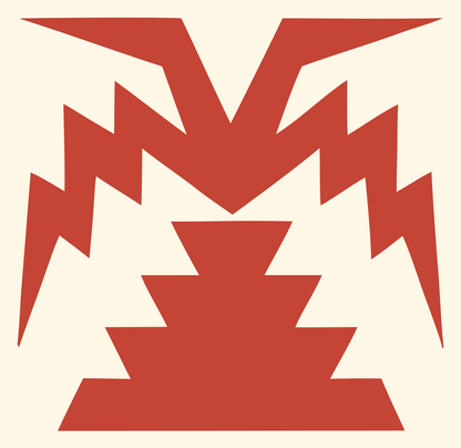 Zigzag Frond Stepped Trunk Palm Crest #fff8e7/#c44536