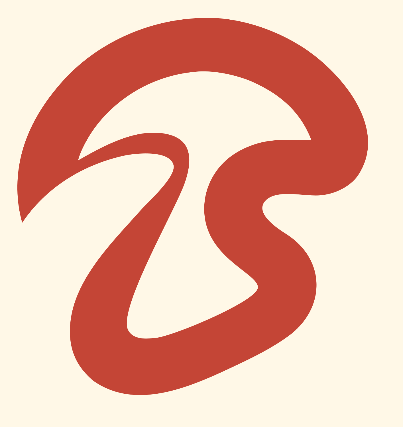 Monoline Continuous Stroke Mushroom Mark #fff8e7/#c44536