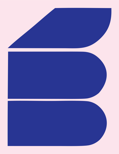 Brutalist Rounded Bar Fuselage Letter Badge #fce4ec/#283593