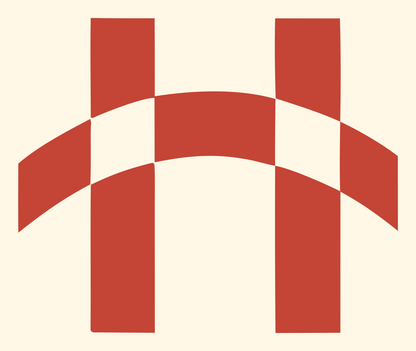 Brutalist Checkered Flag Arch Gateway Crest #fff8e7/#c44536