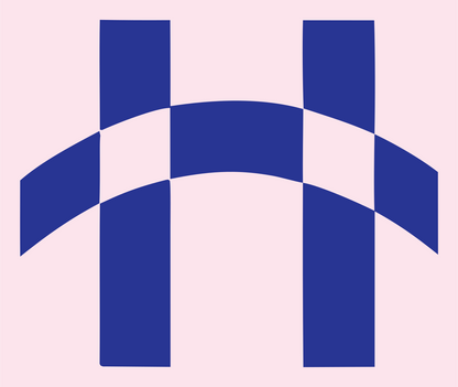 Brutalist Checkered Flag Arch Gateway Crest #fce4ec/#283593
