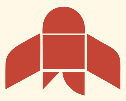 Brutalist Segmented Panel Rocket Launch Icon #fff8e7/#c44536