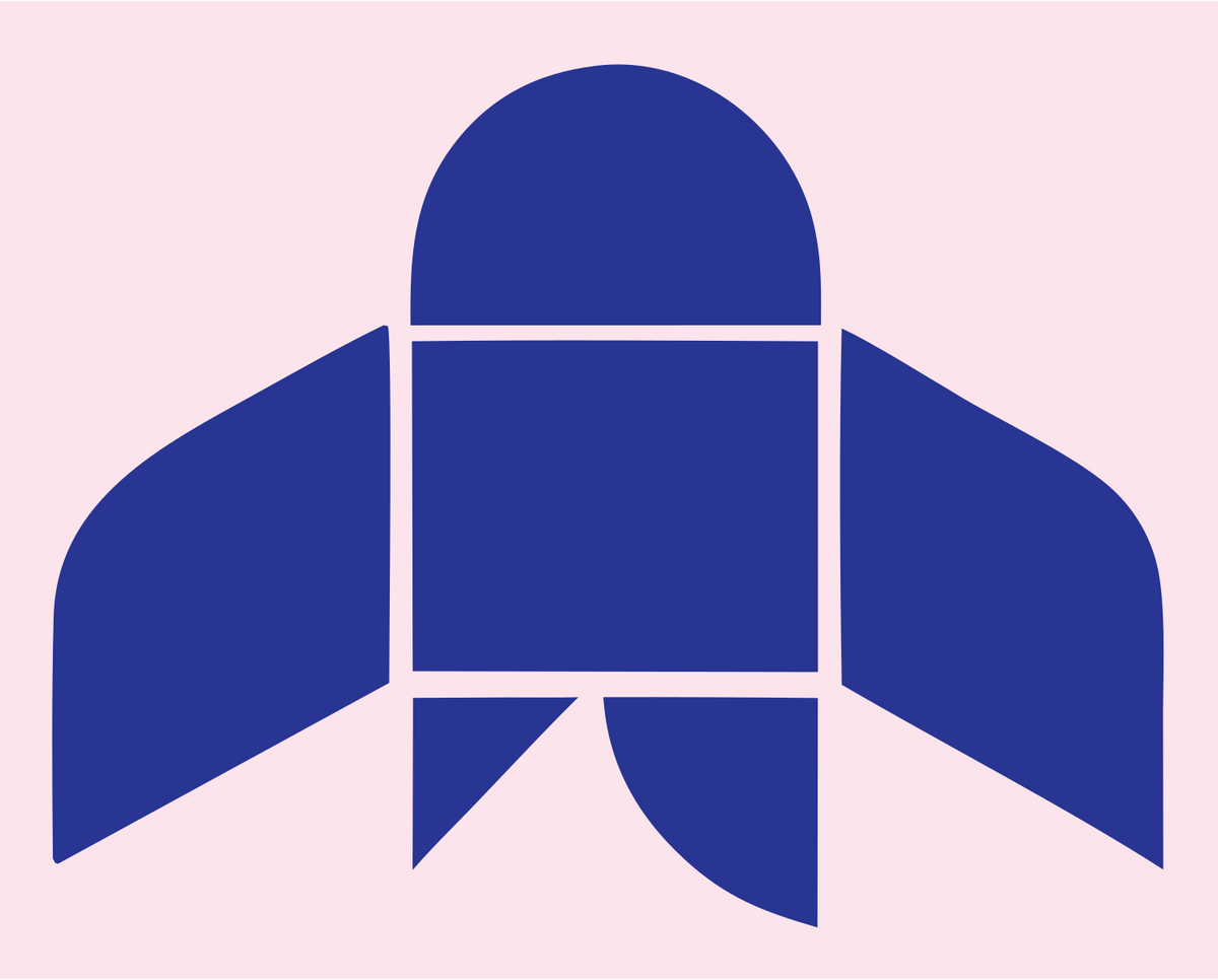 Brutalist Segmented Panel Rocket Launch Icon #fce4ec/#283593