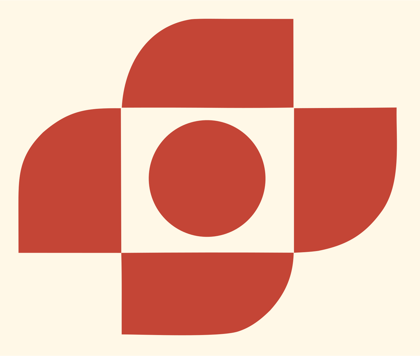 Brutalist Four-Petal Circle Center Mark #fff8e7/#c44536