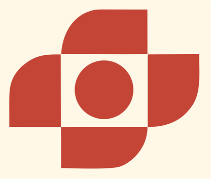 Brutalist Four-Petal Circle Center Mark #fff8e7/#c44536
