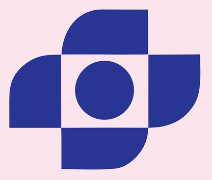 Brutalist Four-Petal Circle Center Mark #fce4ec/#283593