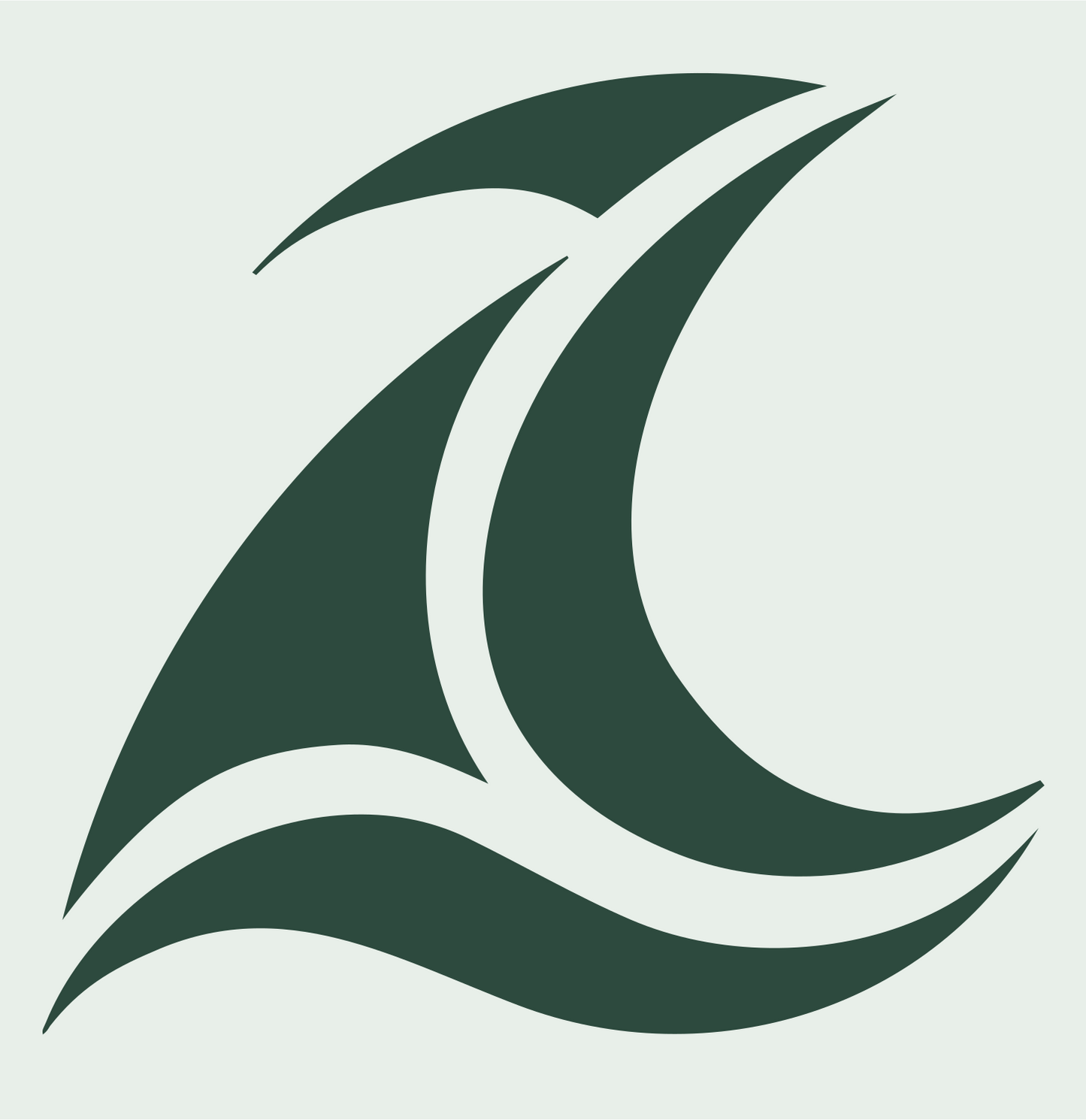 Sweeping Crescent Sail Wind Crest #e8efe9/#2d4a3e