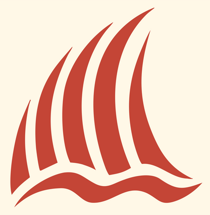 Hand-Drawn Striped Tall Ship Sailing Logo #fff8e7/#c44536
