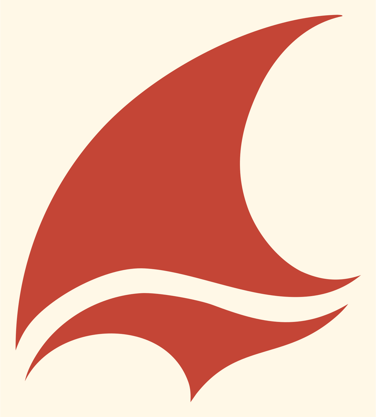 Bold Curved Shark Fin Sail Wave Logo #fff8e7/#c44536