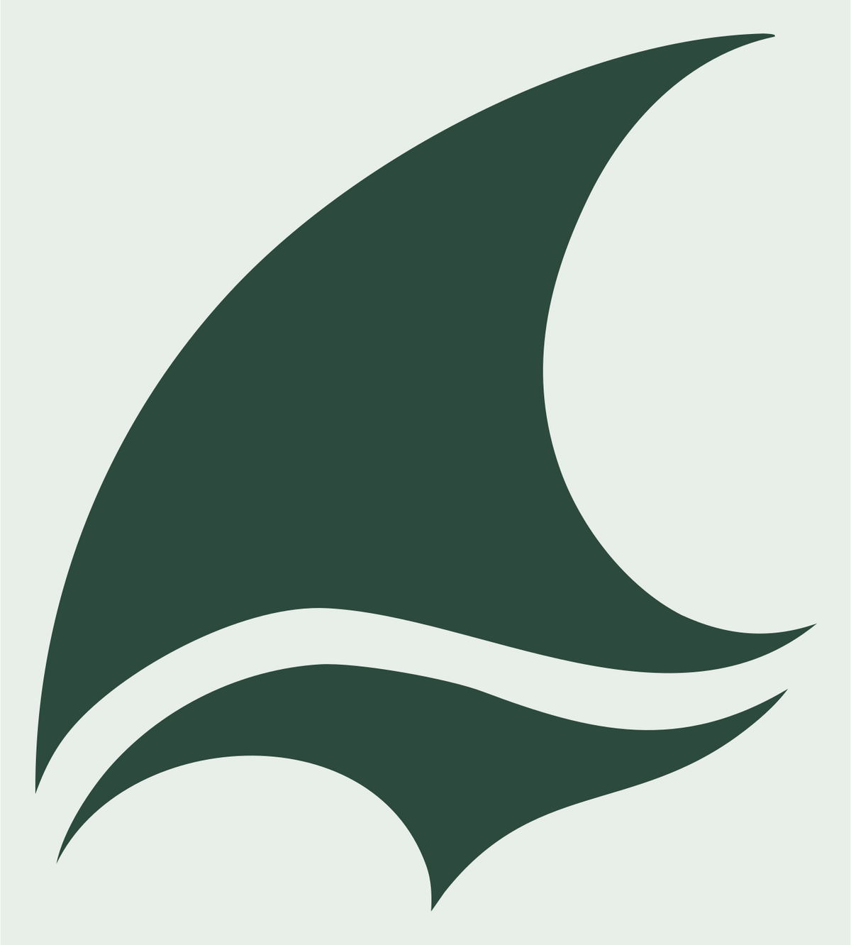 Bold Curved Shark Fin Sail Wave Logo #e8efe9/#2d4a3e