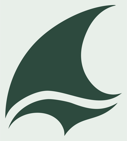 Bold Curved Shark Fin Sail Wave Logo #e8efe9/#2d4a3e