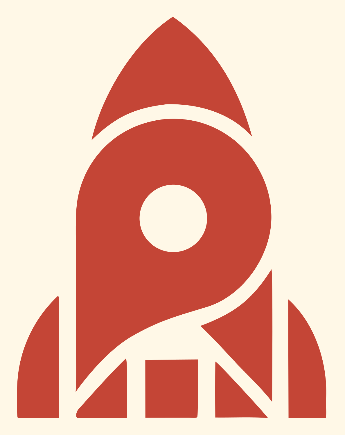 Layered Overlap Bold Rocket Porthole Mark #fff8e7/#c44536