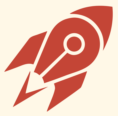 Bold Silhouette Rocket Porthole Launch Icon #fff8e7/#c44536