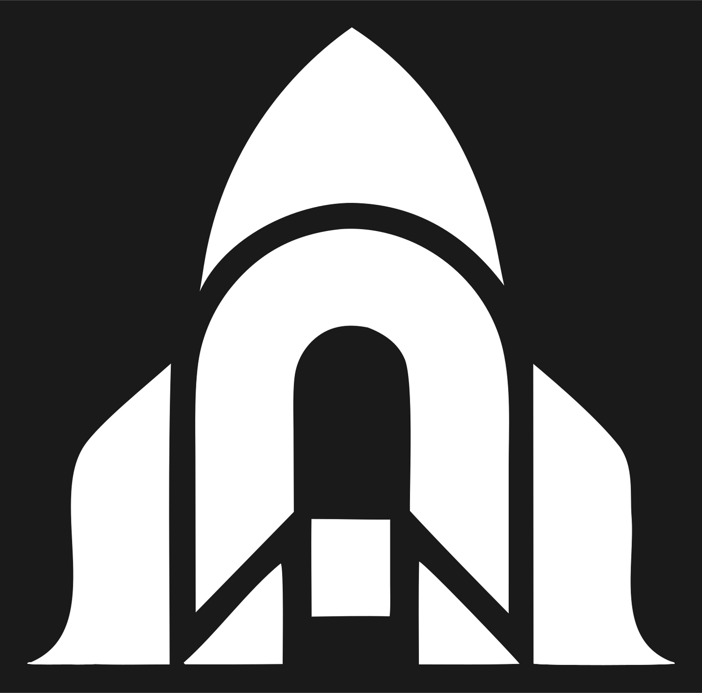 Layered Overlap Rocket Fuselage Arch Badge #1a1a1a/#ffffff