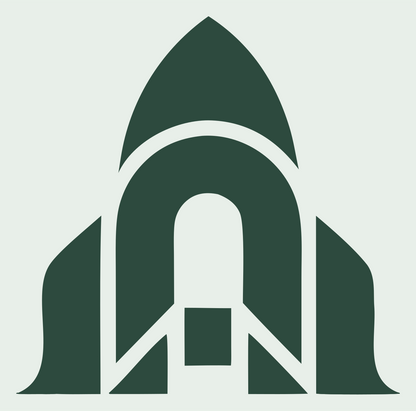 Layered Overlap Rocket Fuselage Arch Badge #e8efe9/#2d4a3e