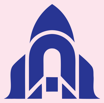 Layered Overlap Rocket Fuselage Arch Badge #fce4ec/#283593