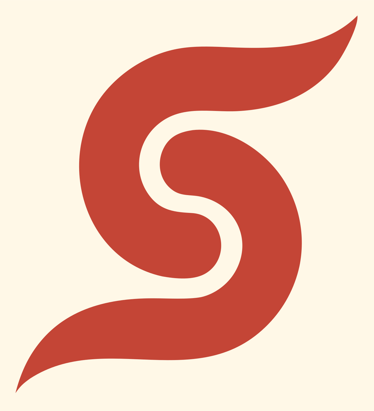 Fluid Swirl Letter S Rocket Mark #fff8e7/#c44536