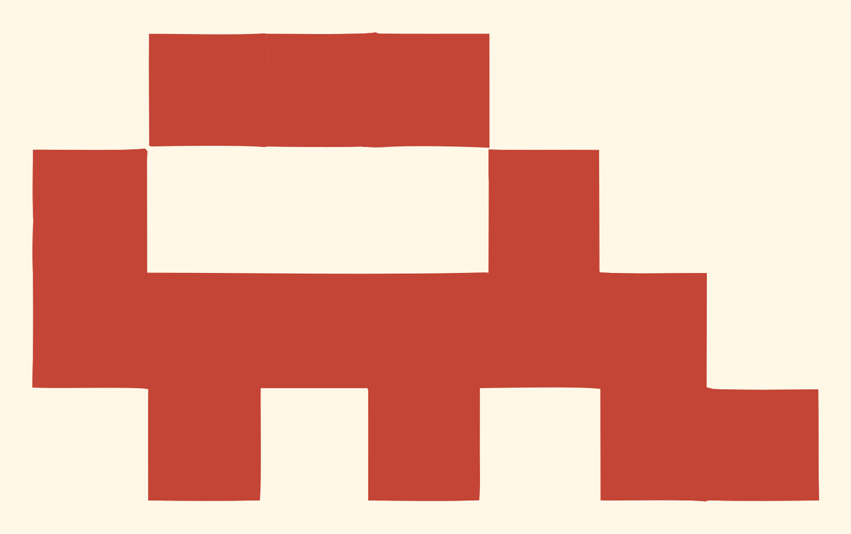Retro 8-Bit Chunky Train Side Crest #fff8e7/#c44536