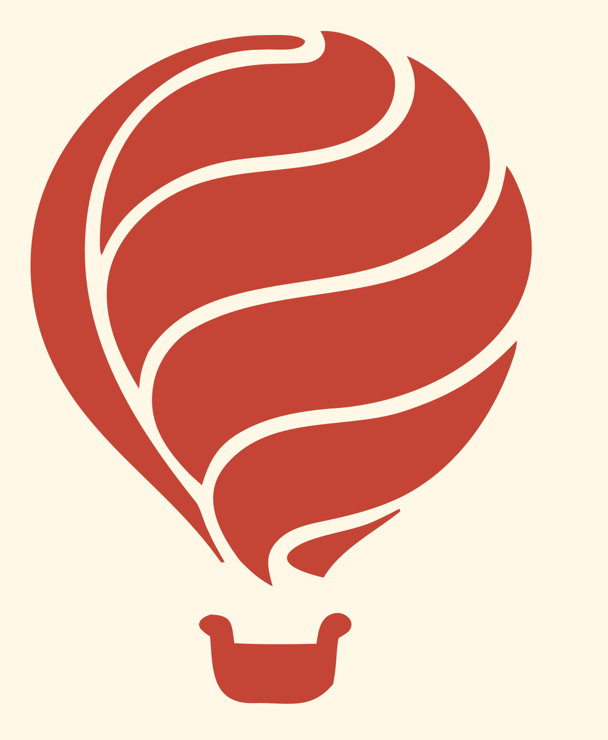 Swooping Ribbon Panel Balloon Basket Crest #fff8e7/#c44536