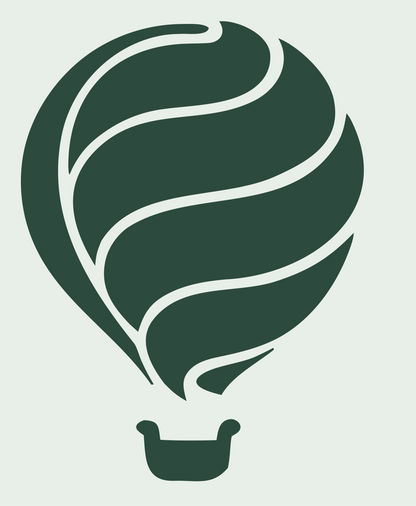 Swooping Ribbon Panel Balloon Basket Crest #e8efe9/#2d4a3e