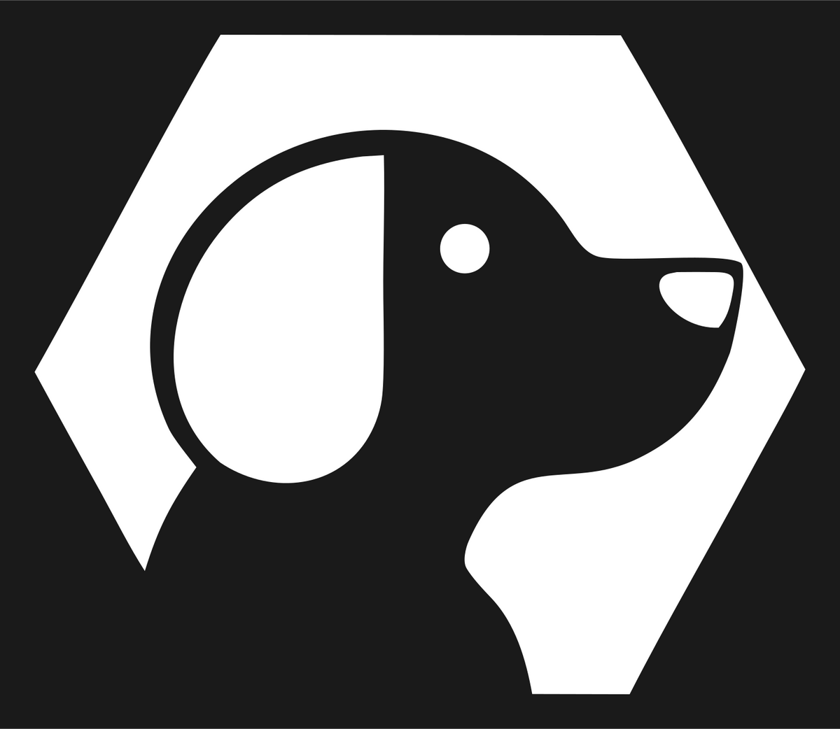 Negative Space Hexagon Dog Profile Badge #1a1a1a/#ffffff