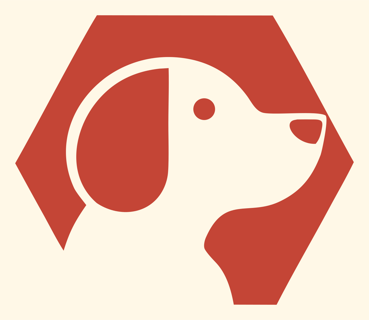 Negative Space Hexagon Dog Profile Badge #fff8e7/#c44536