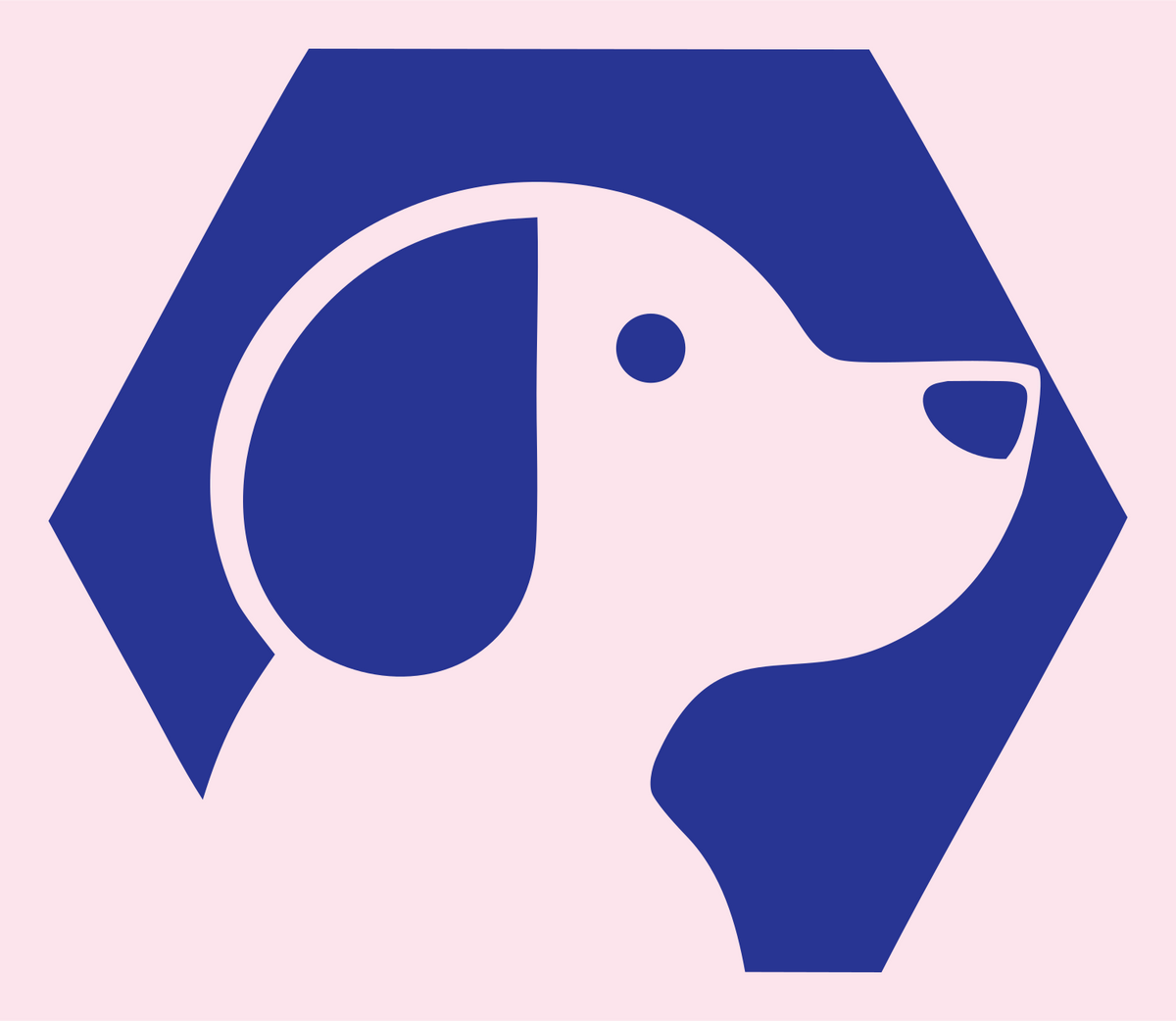 Negative Space Hexagon Dog Profile Badge #fce4ec/#283593