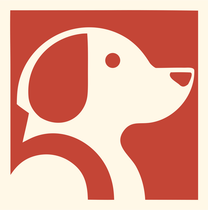 Negative Space Side Profile Puppy Badge #fff8e7/#c44536