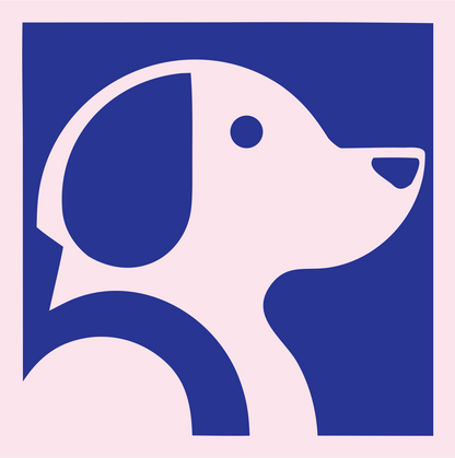Negative Space Side Profile Puppy Badge #fce4ec/#283593