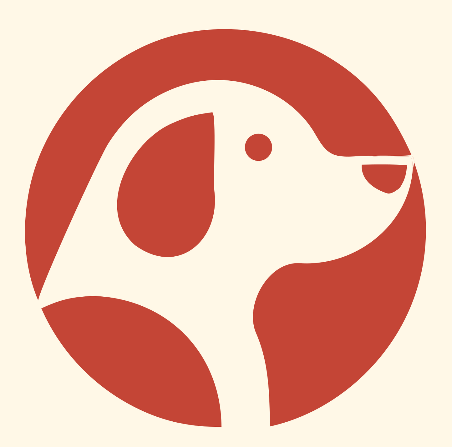 Negative Space Hound Circle Badge #fff8e7/#c44536