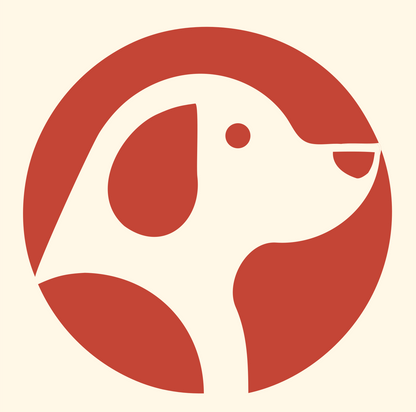 Negative Space Hound Circle Badge #fff8e7/#c44536