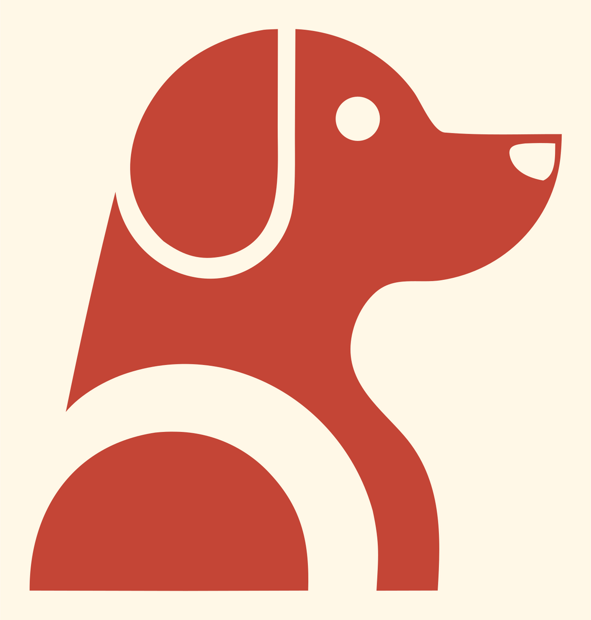 Negative Space Sitting Puppy Side Profile Badge #fff8e7/#c44536