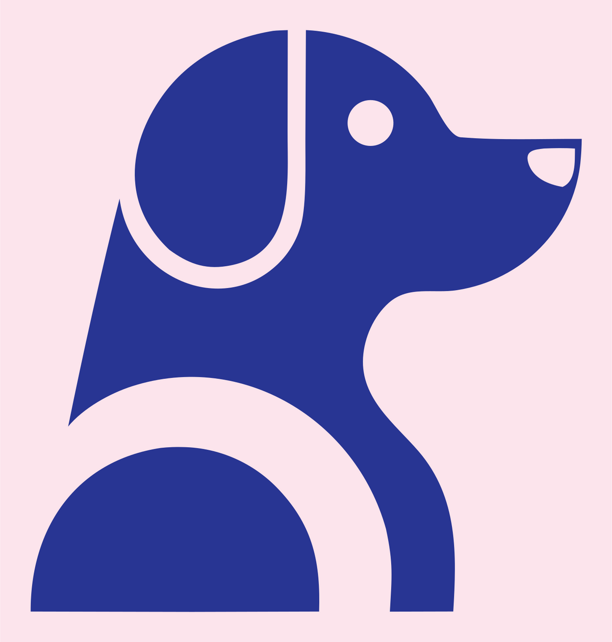Negative Space Sitting Puppy Side Profile Badge #fce4ec/#283593