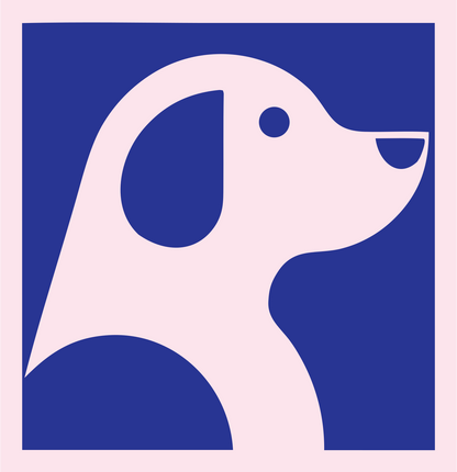 Negative Space Sitting Puppy Profile Badge #fce4ec/#283593