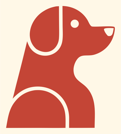 Negative Space Sitting Labrador Side Profile Badge #fff8e7/#c44536