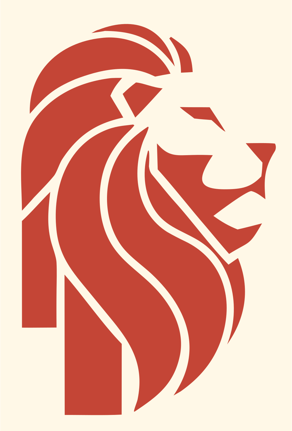 Brutalist Side Profile Mane Lion Mark #fff8e7/#c44536