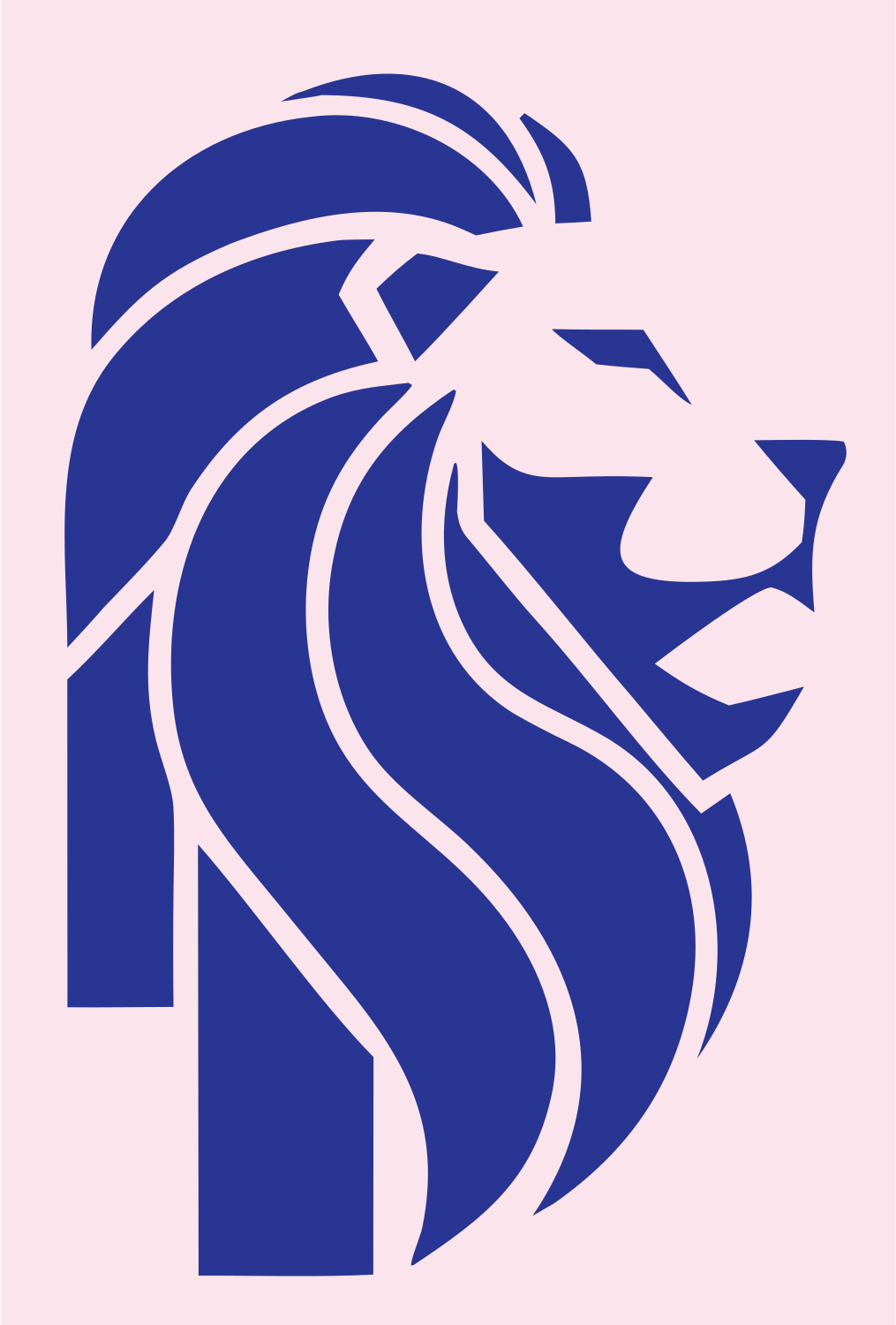 Brutalist Side Profile Mane Lion Mark #fce4ec/#283593