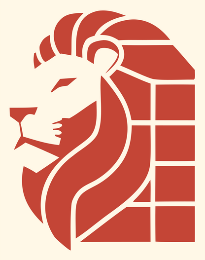 Brutalist Segmented Mane Side Profile Lion Mark #fff8e7/#c44536