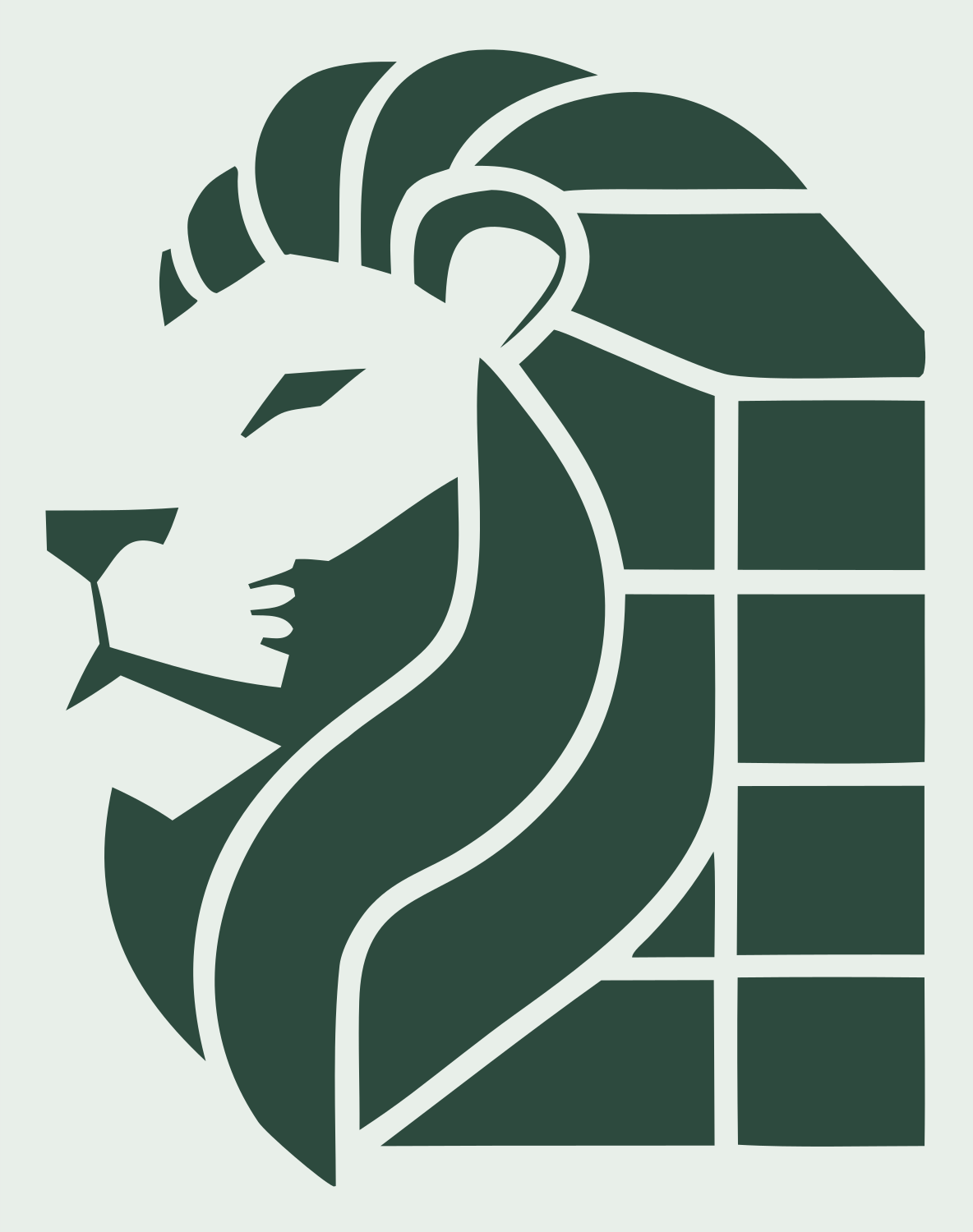 Brutalist Segmented Mane Side Profile Lion Mark #e8efe9/#2d4a3e
