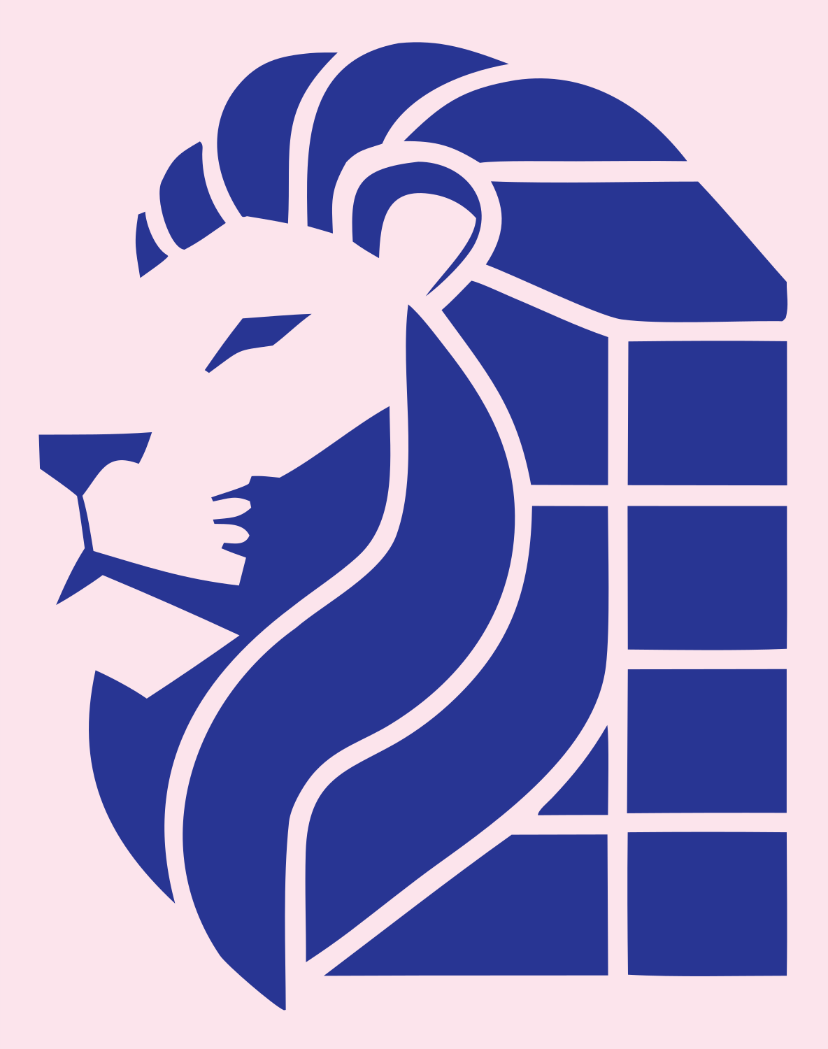 Brutalist Segmented Mane Side Profile Lion Mark #fce4ec/#283593