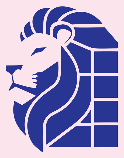 Brutalist Segmented Mane Side Profile Lion Mark #fce4ec/#283593