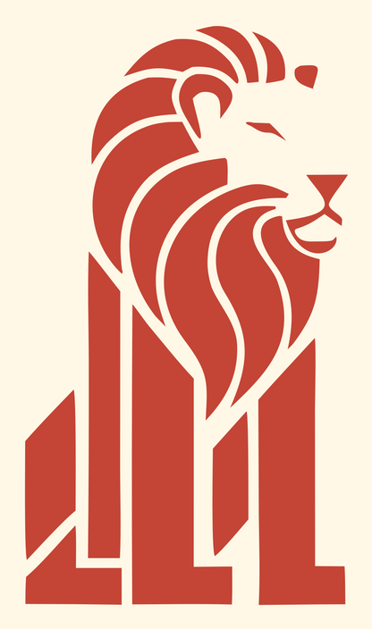 Brutalist Skyscraper Mane Seated Lion Mark #fff8e7/#c44536