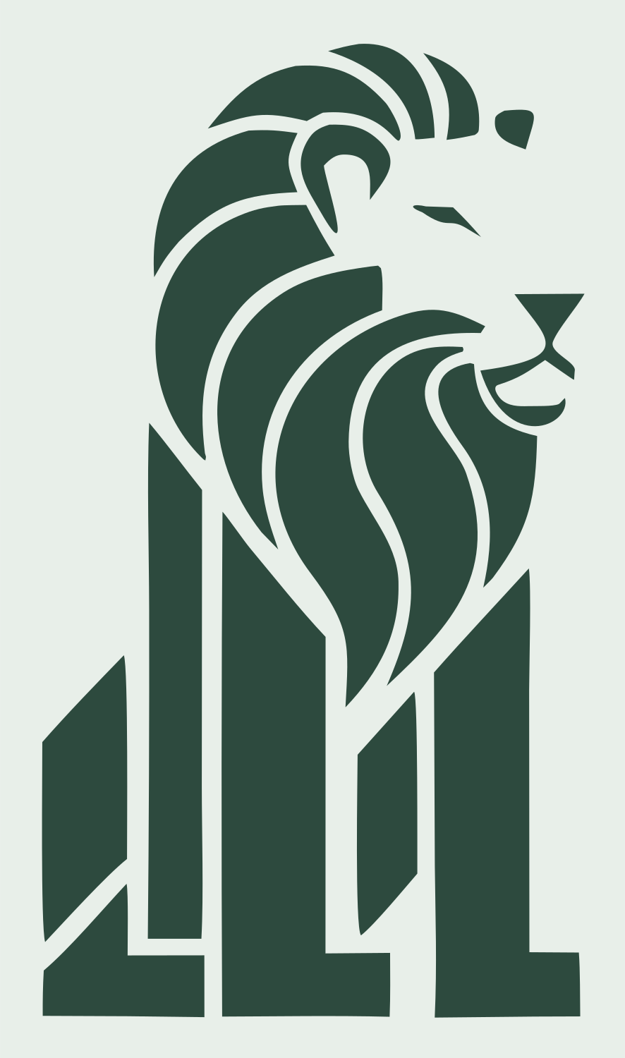 Brutalist Skyscraper Mane Seated Lion Mark #e8efe9/#2d4a3e