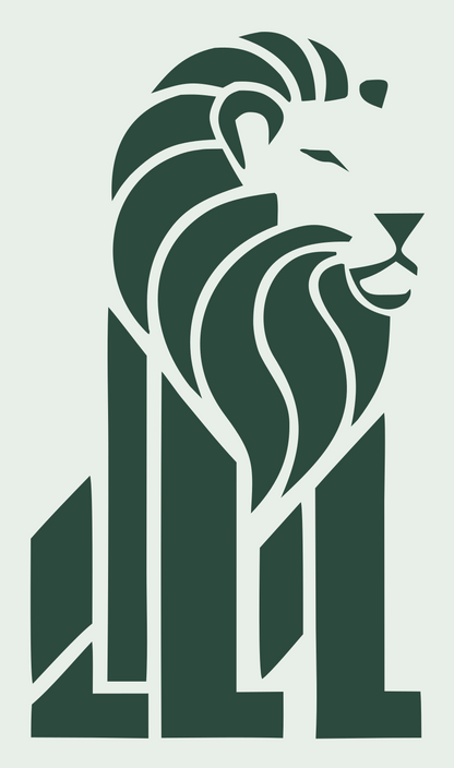 Brutalist Skyscraper Mane Seated Lion Mark #e8efe9/#2d4a3e